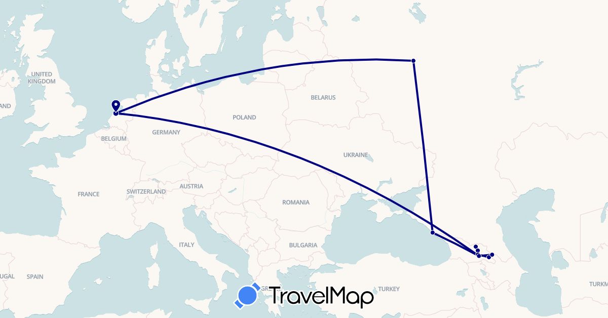 TravelMap itinerary: driving in Georgia, Netherlands, Russia (Asia, Europe)